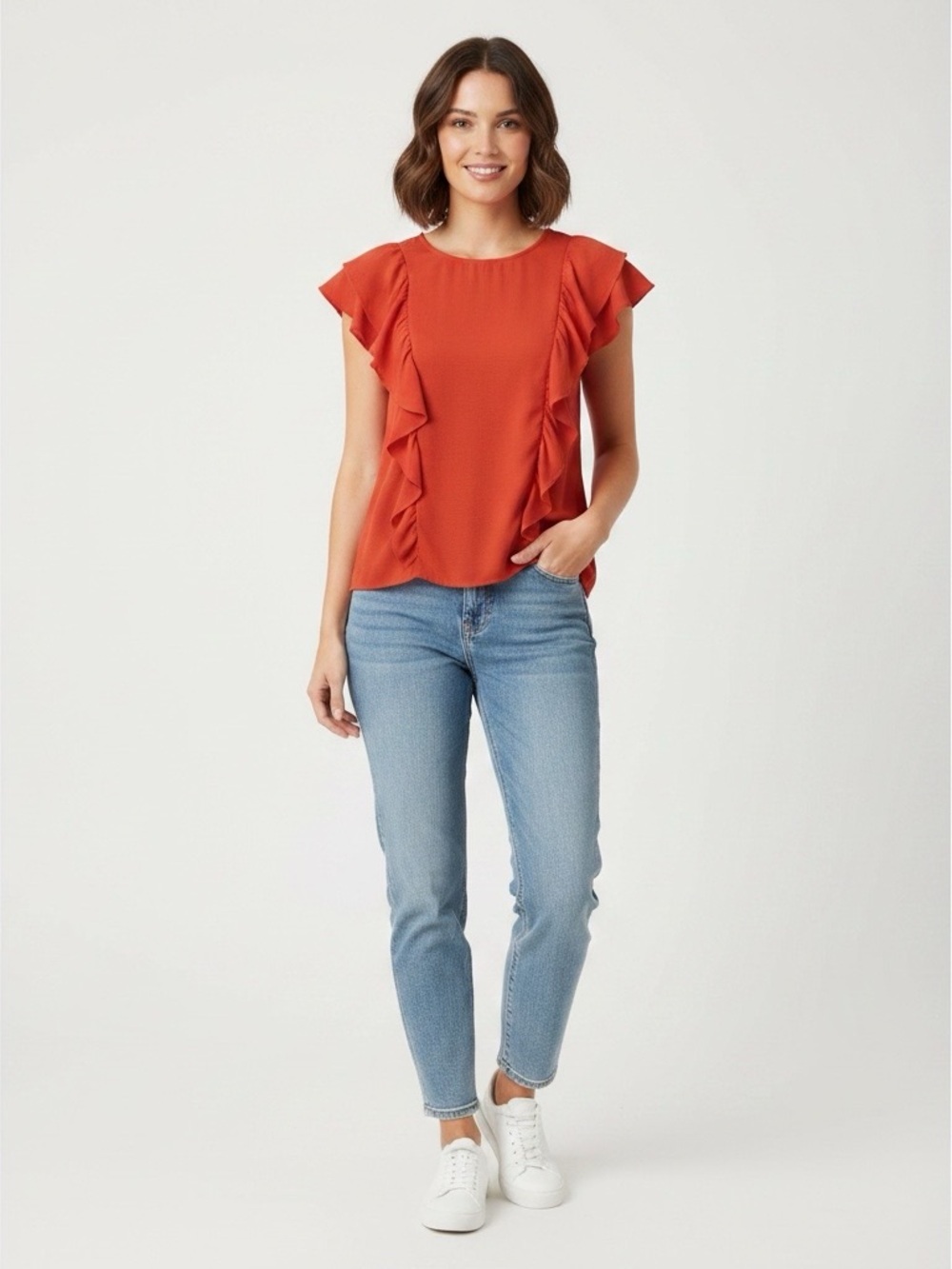 NWT Jack by BB Dakota Fiesta Red Flutter Sleeve Boxy Crop Top Women’s Large